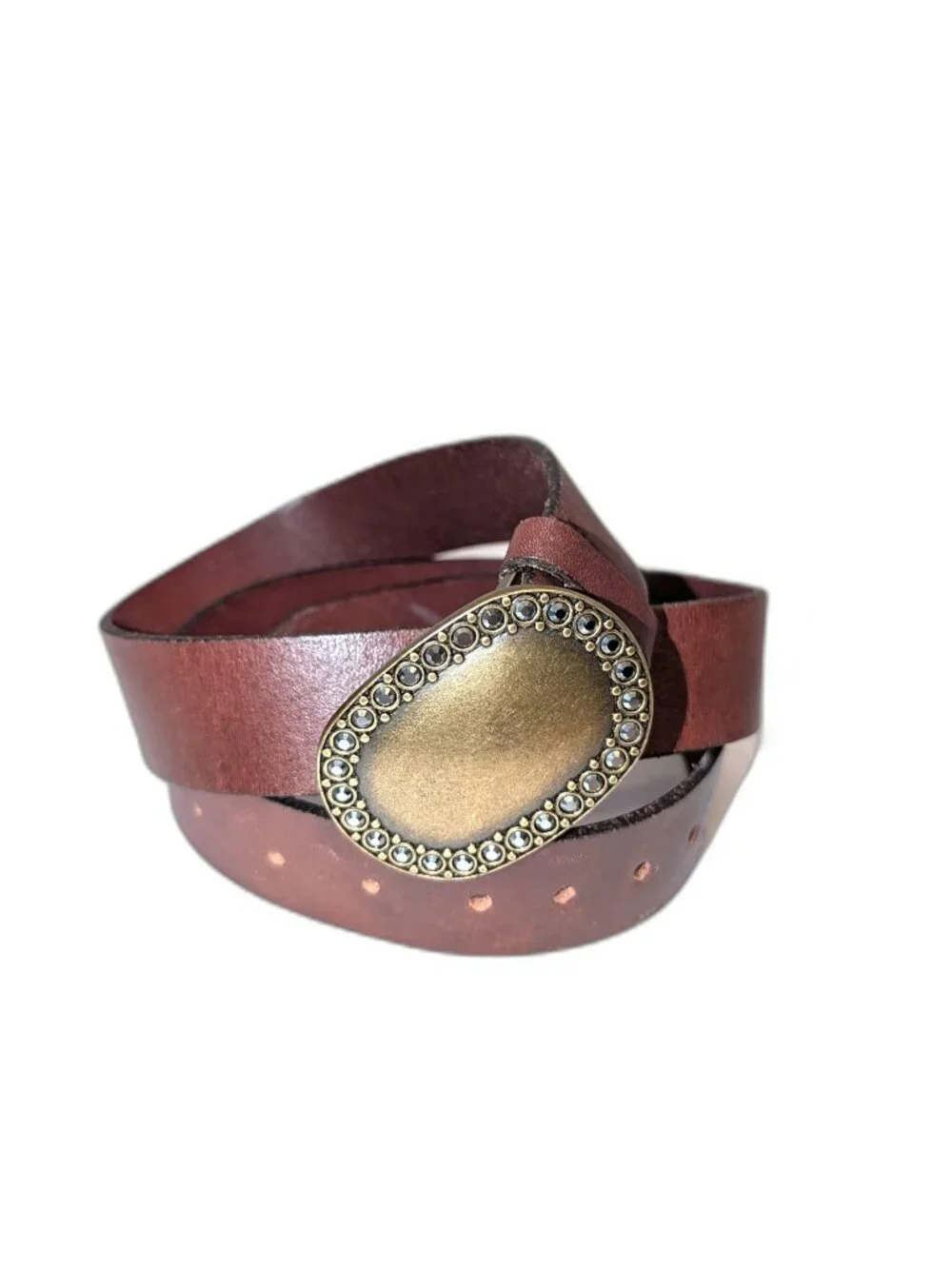 VINTAGE Fossil | Size Large Brown Leather Belt w Brass/Antique Gold Tone Buckle